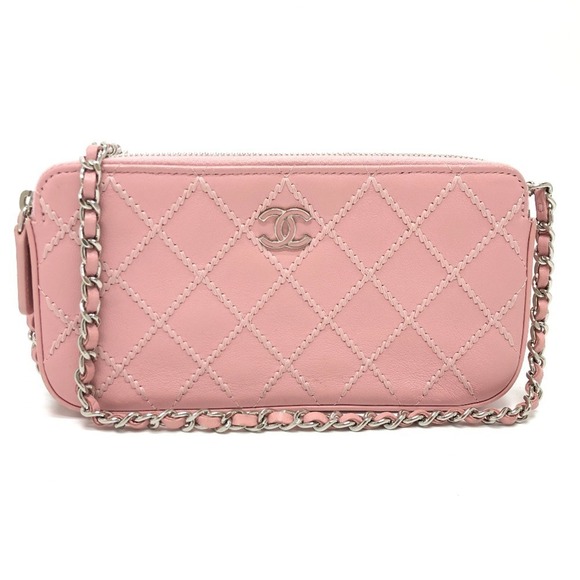 CHANEL Handbags - CHANEL Authentic Pink Lambskin Leather Logo Wallet